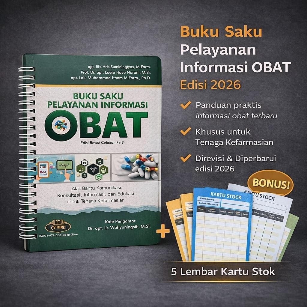 Buku Saku PIO 2026 Terbaru - Buku Pelayanan Informasi Obat - Buku Saku Farmasi Bonus Kartu Stok