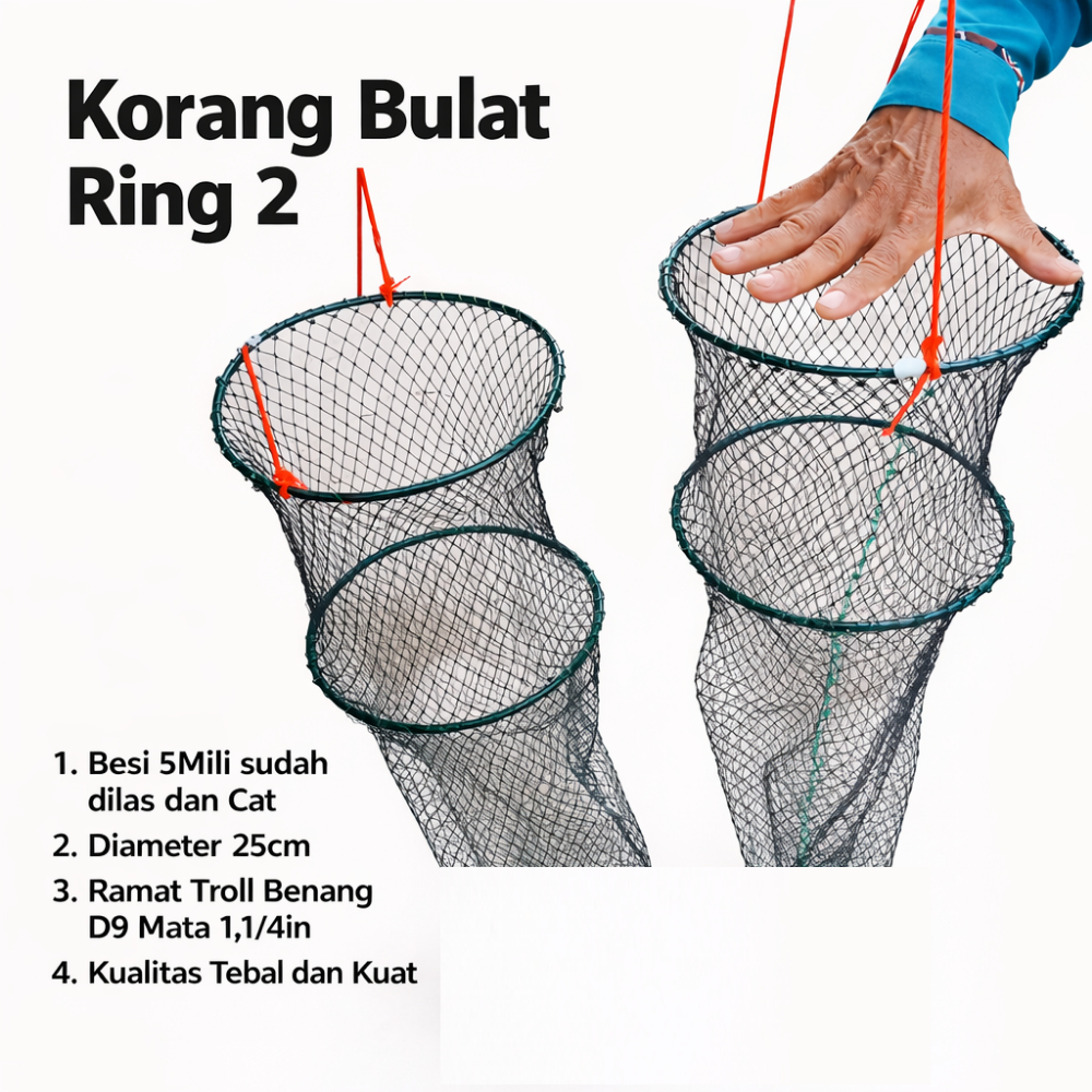 Kepis Koja ring 2 Tempat Ikan Bahan Nilon panjang 120Cm