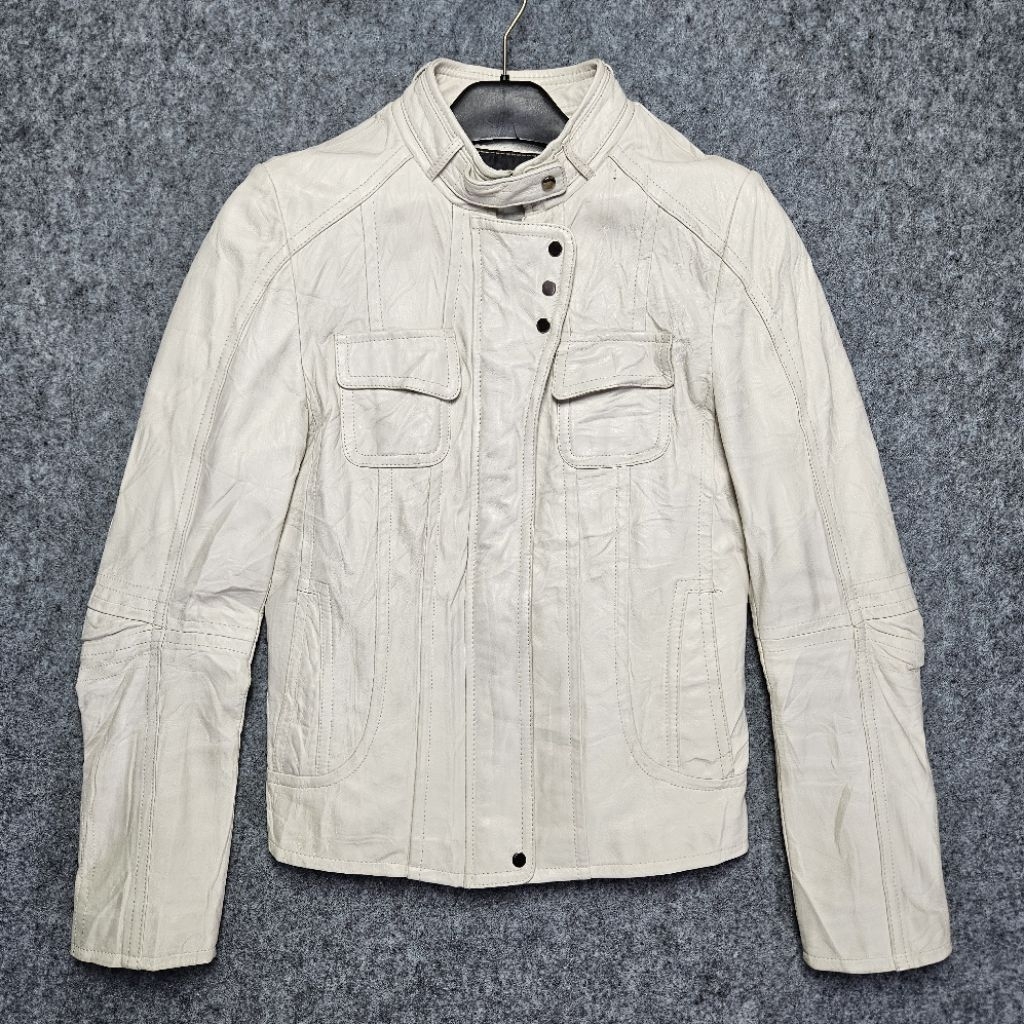 RAZZIO Leather Jacket Pearl White – Sheep Leather | Biker Style