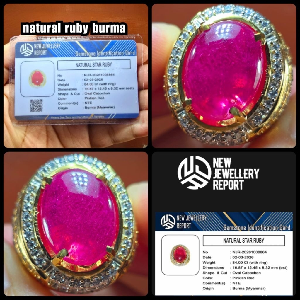 natural ruby star burma delima super jumbo + memo lab