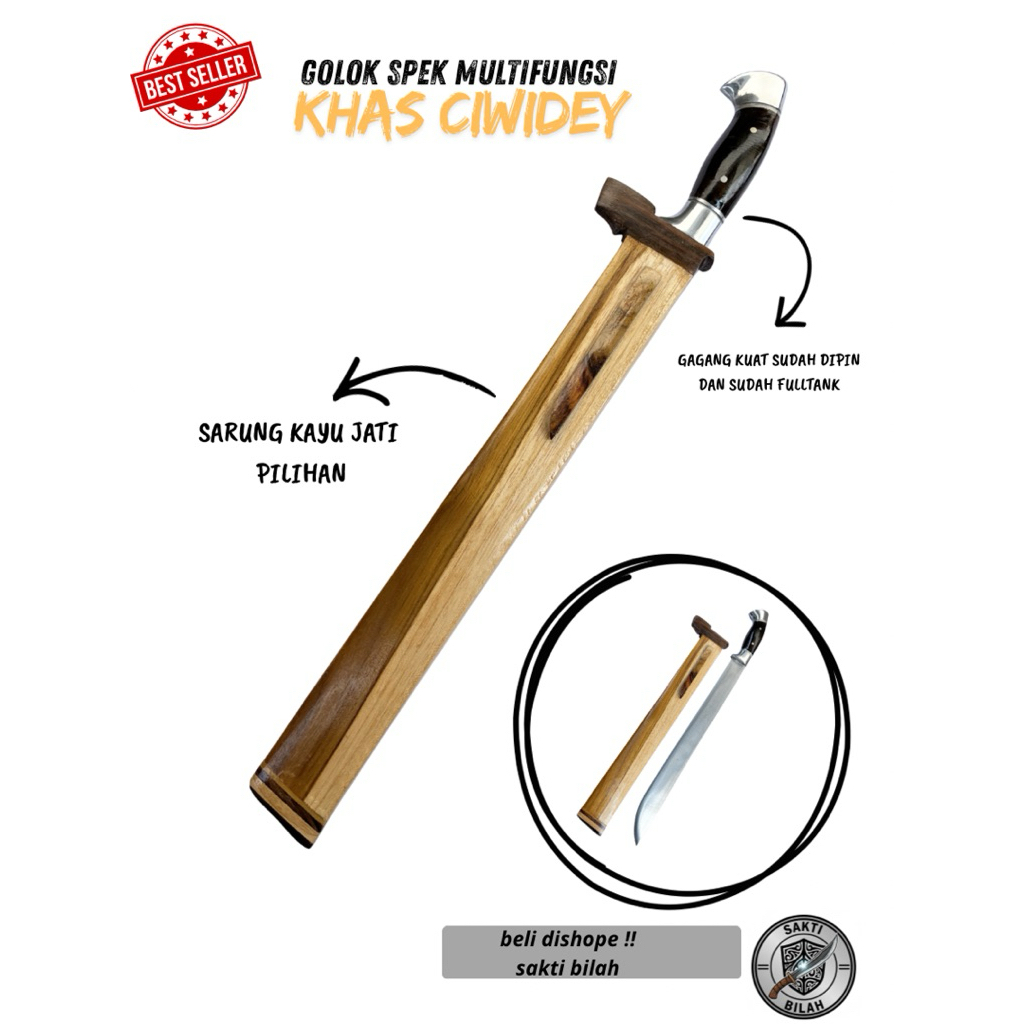 Golok Ciwidey Multifungsi Bilah 40cm - Golok Sembelih Sapi & Survival Tebas Kayu - Sarung Kayu Jati 