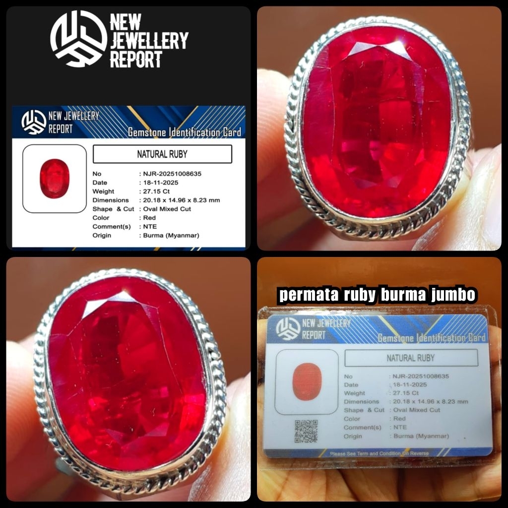 natural batu ruby burma super jumbo HQ + ring silver perak ya
