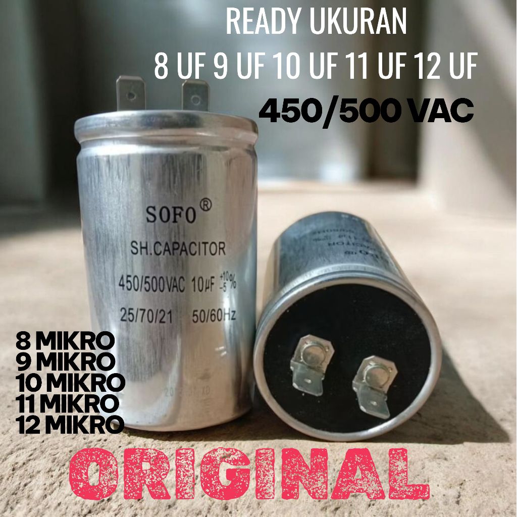 kapasitor mesin cuci Polytron 1 tabung 10 uf 500 vac top loading bukaan atas original RIYI CBB60