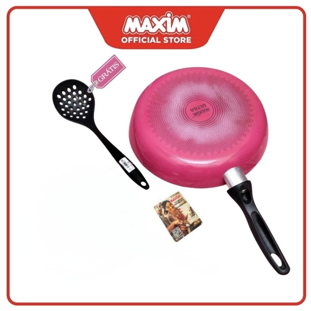 (Preloved) MAXIM Pink Teflon 28 cm Fry Pan Besar Anti Lengket Bonus Spatula