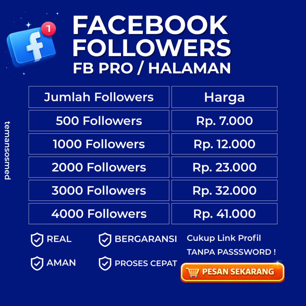 Facebook Followers Follower Pengikut FB Folower Folowers Followes Facebook FB Profesional Fanpages M