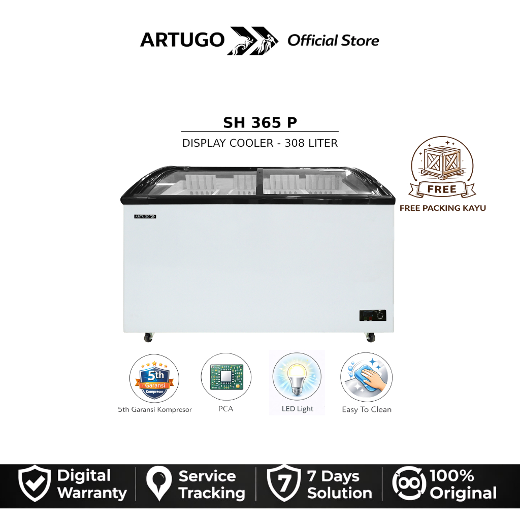 Artugo Sliding Curve Glass Freezer 308 Liter  SH 365 P