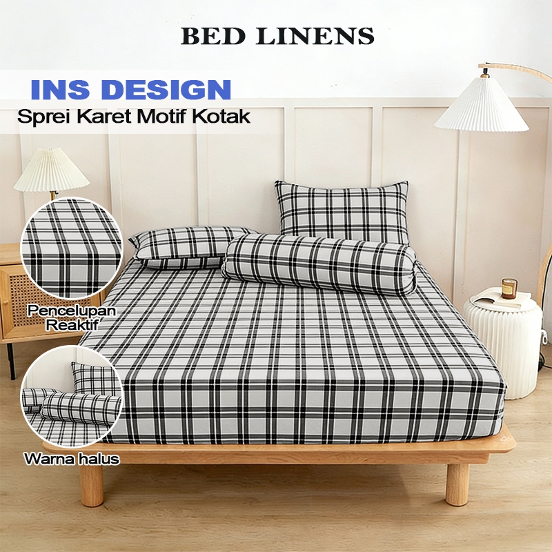 Sprei Set Motif Kotak Ukuran 90x200 120x200 150x200 Tinggi 20cm/ 30cm-Murah Berkualitas Seprai Kotak