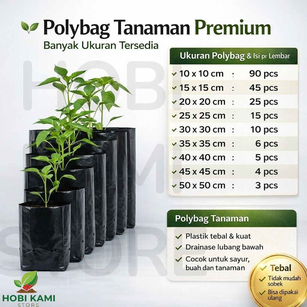 Polybag Tanaman Hitam Tebal - Alat Media Tanam Pot Plastik Pembibitan Sayur Buah & Bunga - Ukuran Be