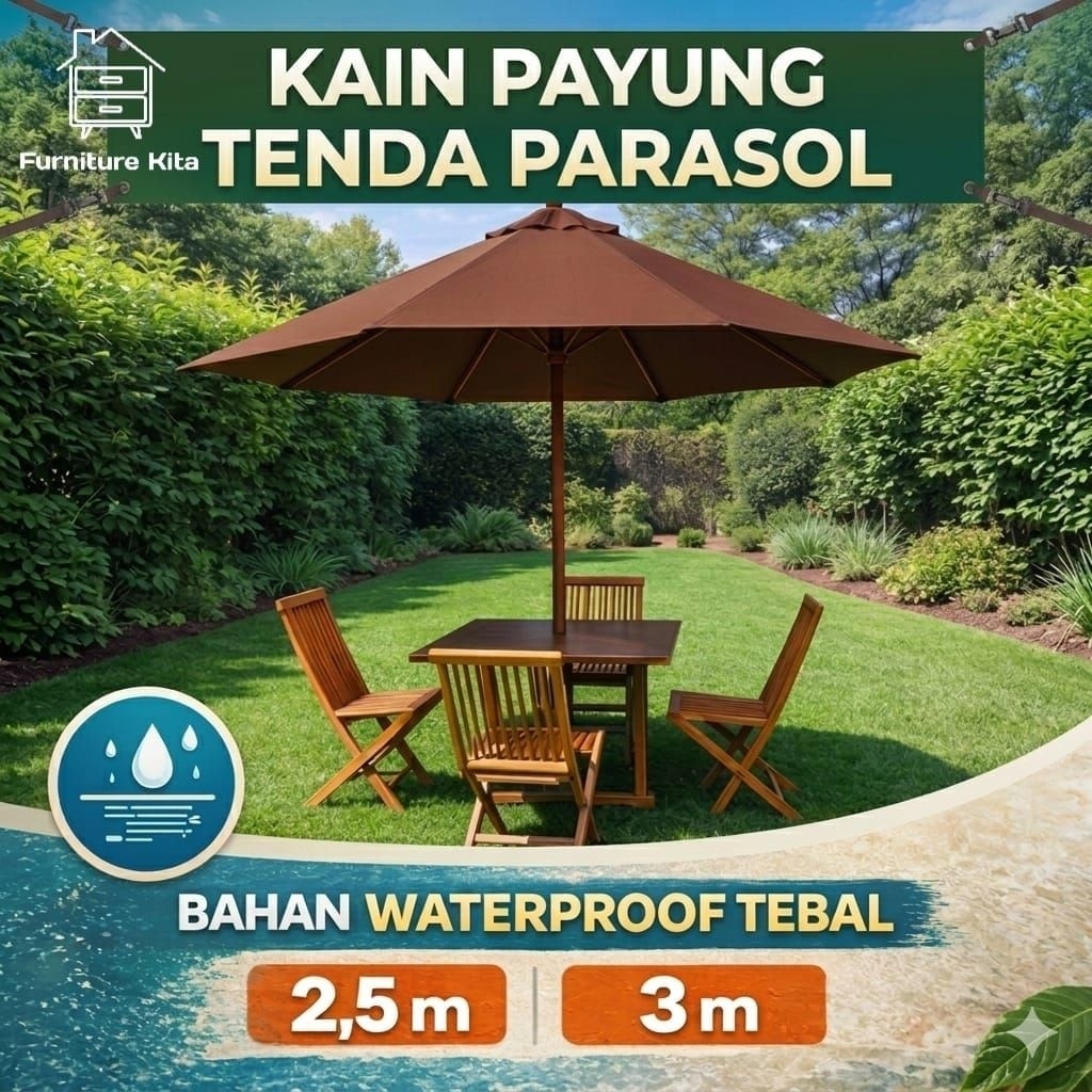 Kain Payung Tenda Parasol 2,5m / 3m Waterproof Tebal | Payung Tenda Jualan | Payung Taman Outdoor