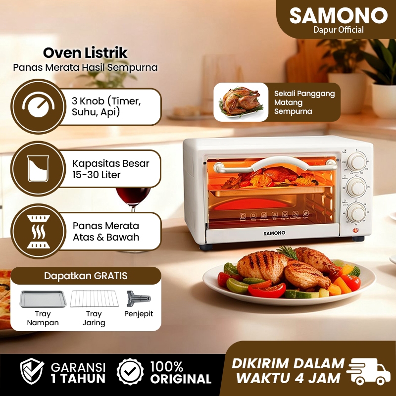 SAMONO Oven Listrik Low Watt 20 Liter Elektrik 3 Knob Control Api Atas Bawah Pemanasan Merata SW-EOW