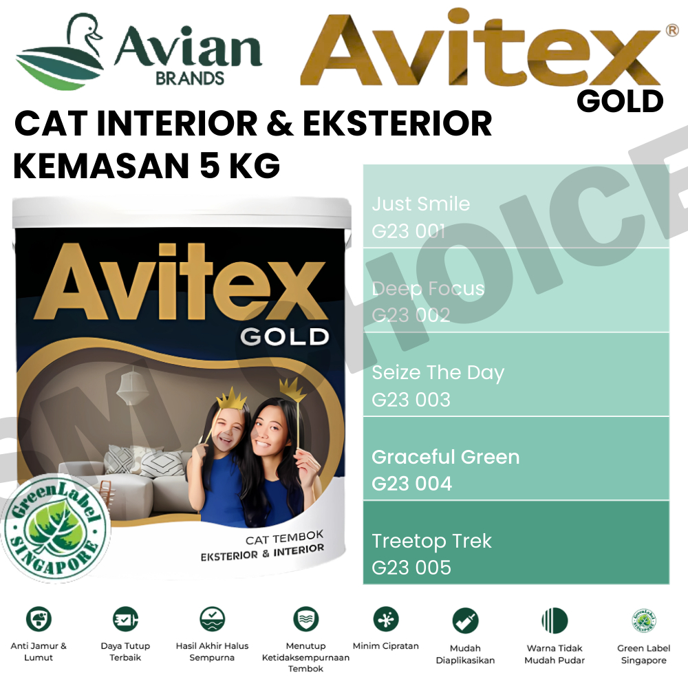 AVIAN AVITEX GOLD 5KG CAT TEMBOK 5KG TOSCA / CYAN / TEAL / HIJAU 5KG CAT TEMBOK INTERIOR & EKSTERIOR