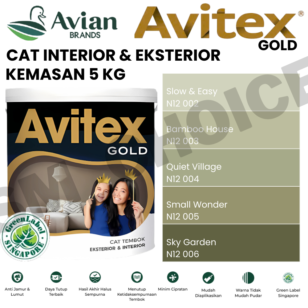 AVIAN AVITEX GOLD 5KG CAT TEMBOK 5KG HIJAU SAGE / SAGE GREEN / HIJAU 5KG CAT TEMBOK INTERIOR & EKSTE