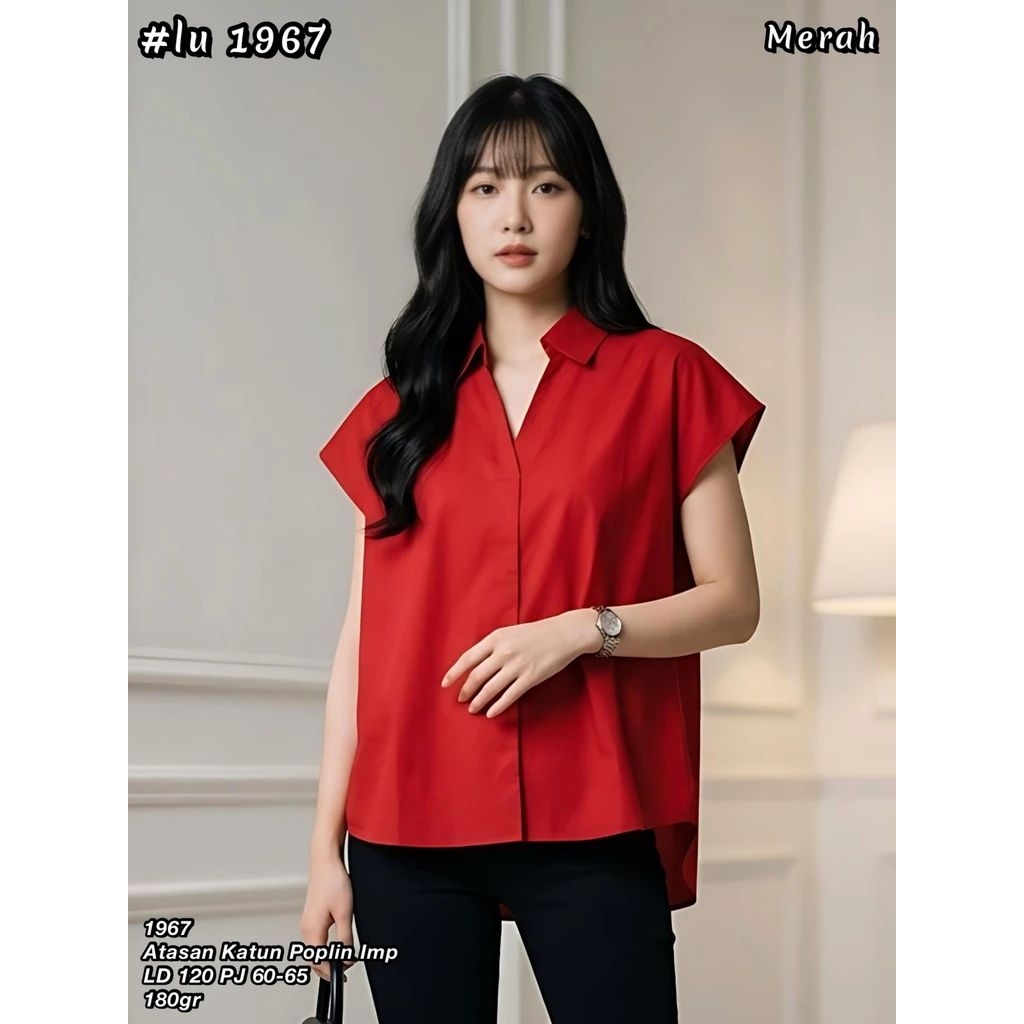 1967 ATASAN KATUN POPLIN JUMBO IMPORT LD 120CM / KEMEJA JUMBO WANITA