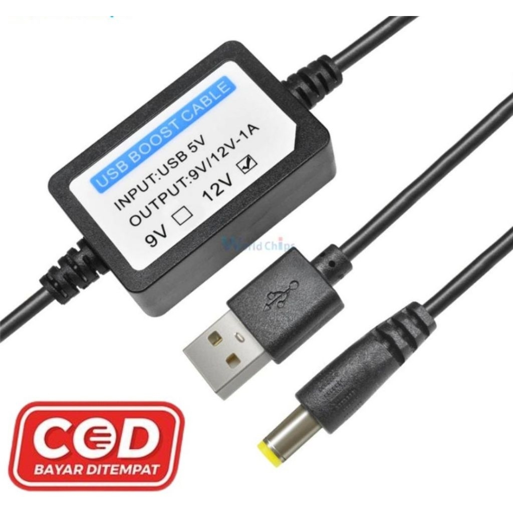 Kabel USB Converter 5V to 12V ~ 2A Jack 2.1x5,5mm Hitam