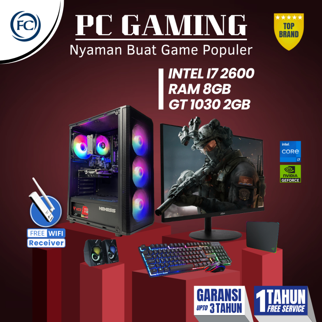 PC GAMING i7 1030 Full Set Keyboard Mouse Speaker  Monitor Gaming