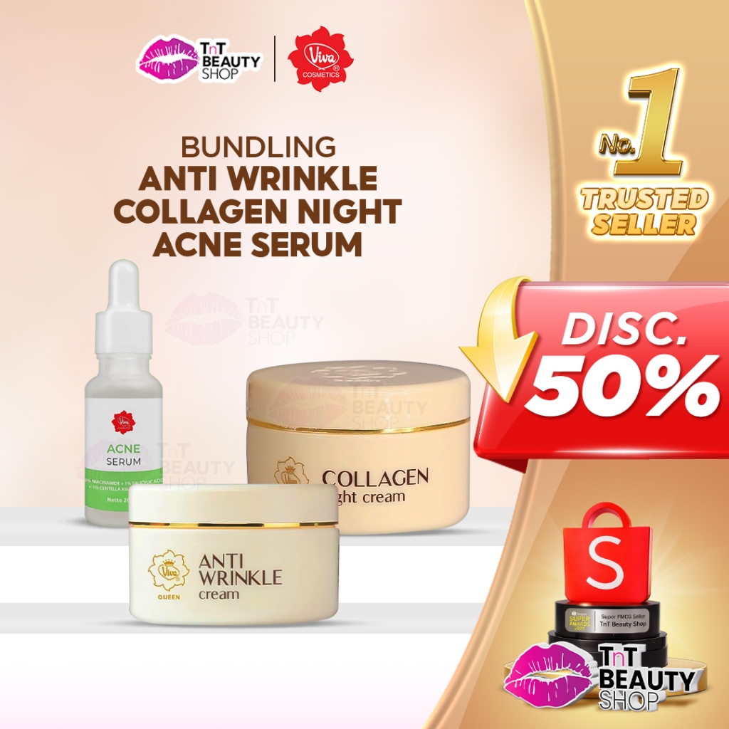 [BUNDLING] Viva Anti Wrinkle 22gr - Collagen Night Cream 22gr - Face Anti Aging Serum | TnT Beauty S