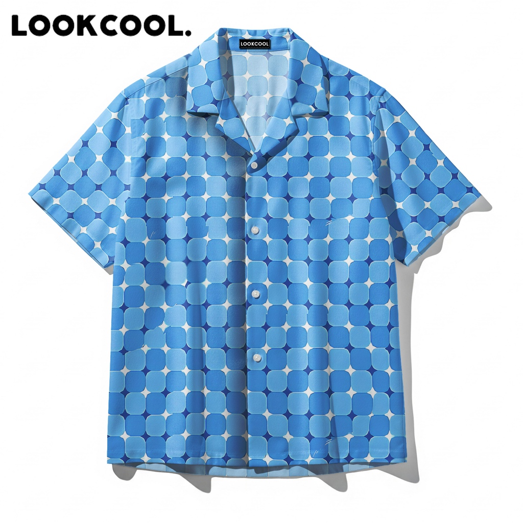 LOOKCOOL Kemeja Motif Blue Gradient Optical Illusion