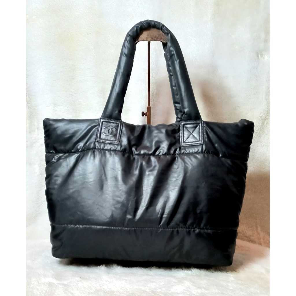 Preloved Second Chanel* Cendol Tote Bag Coco Coocon GM Nylon Black Shoulder Bag