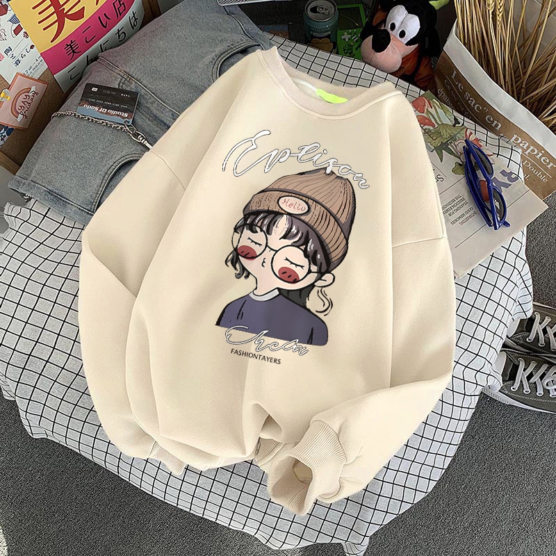 Forteid Sweater Lengan Panjang Oversized Street Style Korean Style/Switer Wanita Oversize Kaos Carto