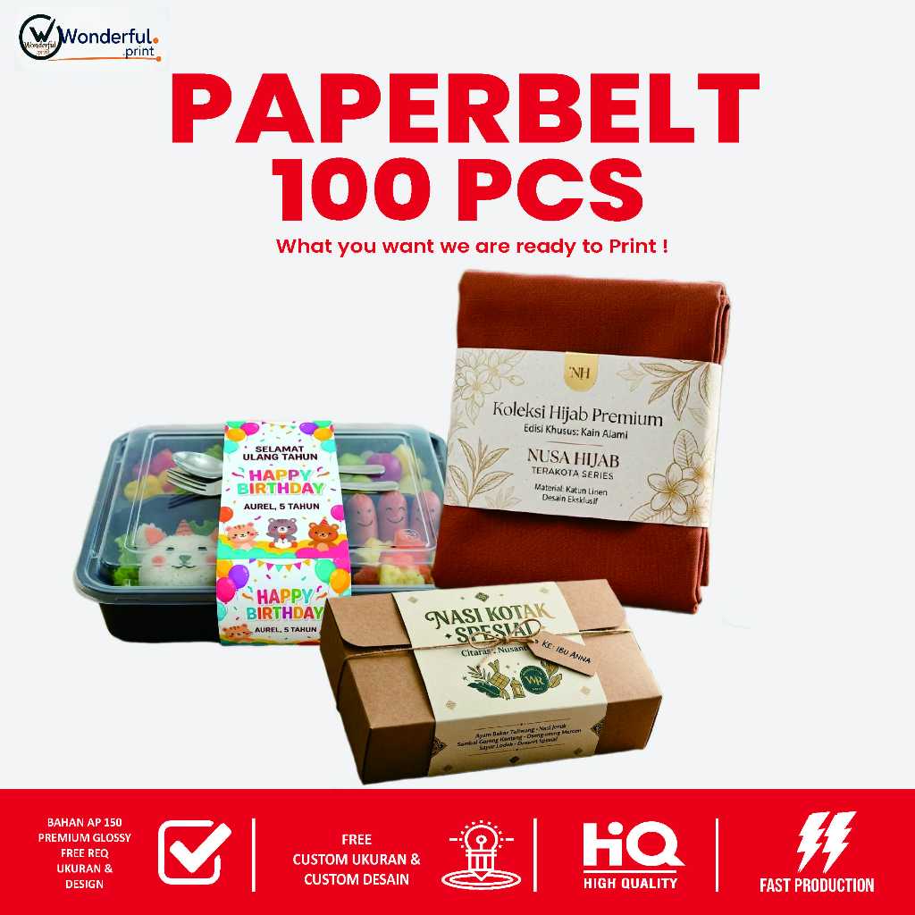 Paperbelt Hijab Packaging Box Makanan 100pcs Free Custom Design & Ukuran