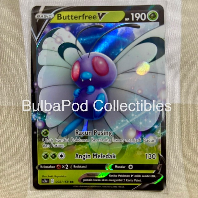 Pokemon TCG Indonesian Butterfree V SC3b 002/158 RR Koleksi VMAX Berkilau B