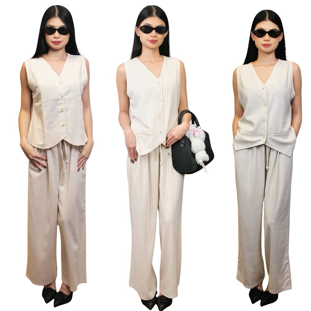 Oneset wanita vest / oneset linen wanita / vest kulot linen