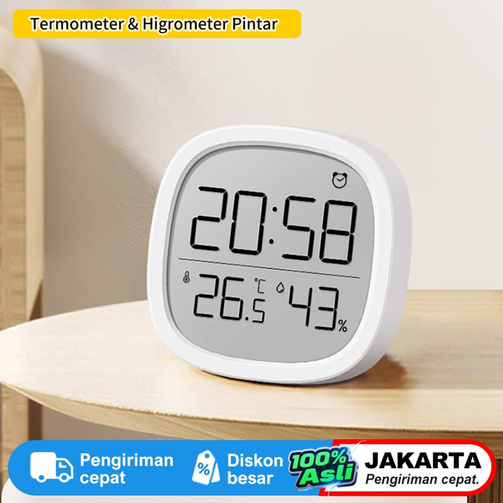 Mi Factory Termometer & Higrometer Pintar - Pantau Suhu/Kelembaban Ruangan 24 Jam, Layar Besar Jelas