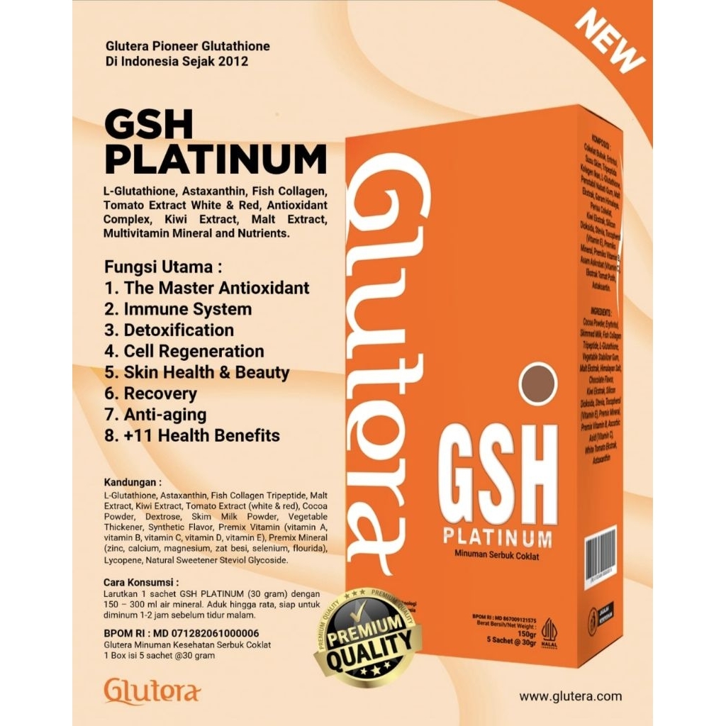 GLUTERA GSH PLATINUM WITH GLUTATHIONE, ASTAXANTHINE, COLLAGEN 1 BOX isi 5 sachet