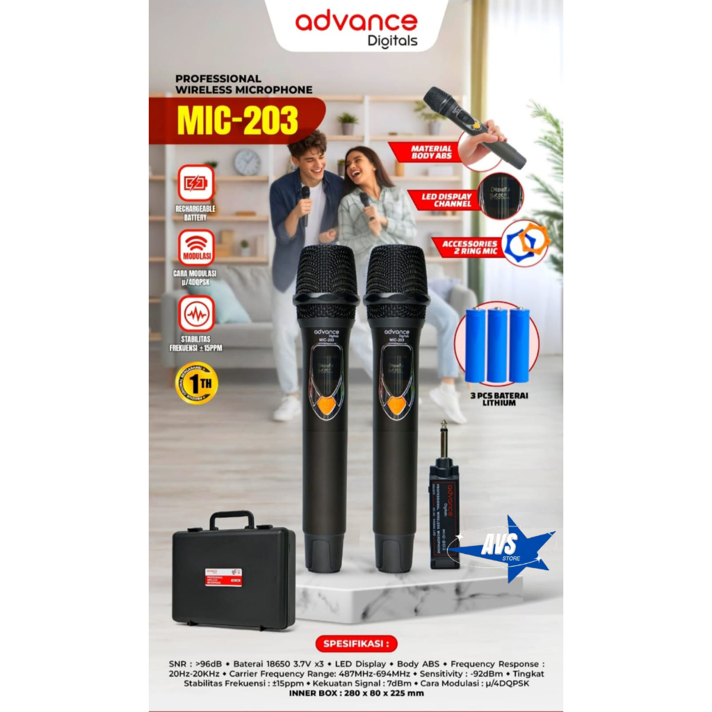 ADVANCE PROFESIONAL WIRELESS MICROPHONE MIC 203