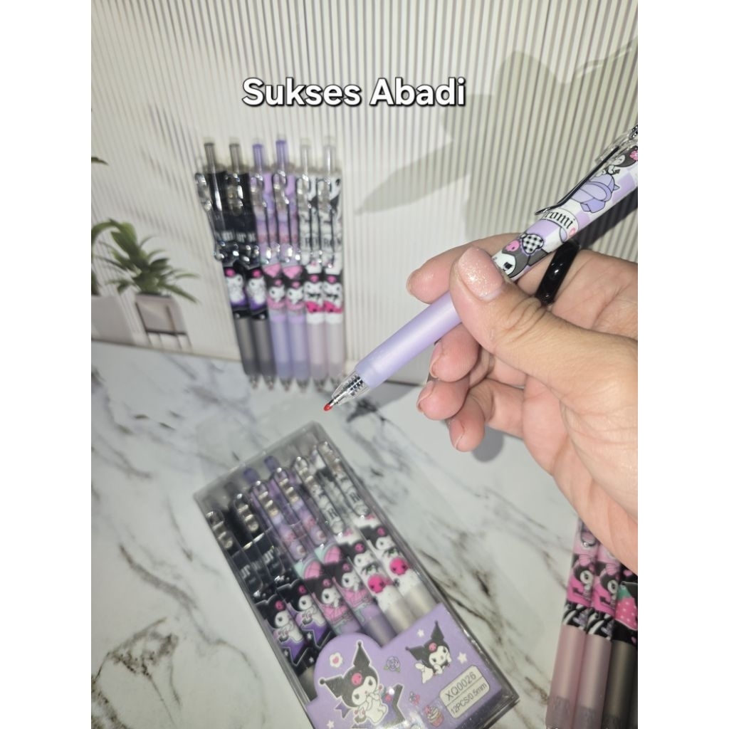 6 pcs Pulpen Kuromi/Kuromi/Pulpen Gel Lucu/Karakter Kuromi