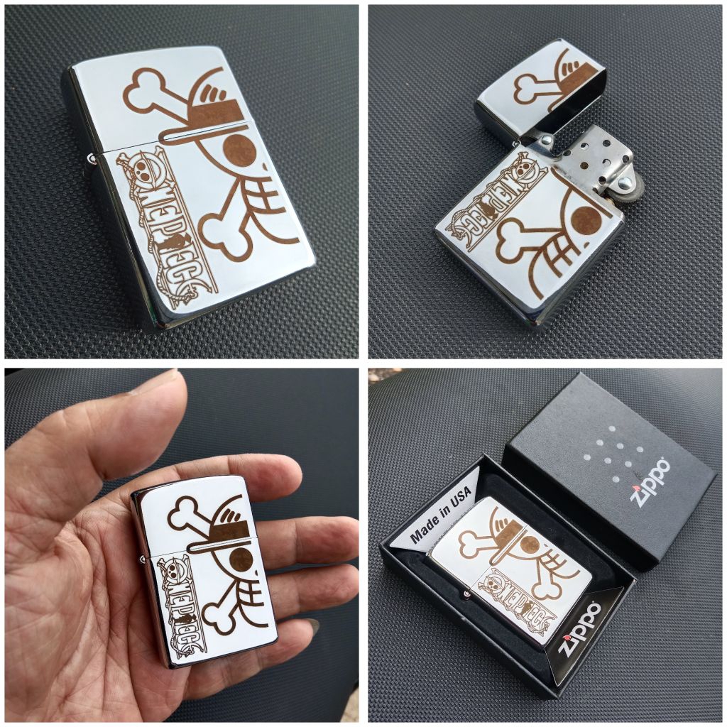 korek zippo bunyi denting dua kali warna silver motif Onepiece