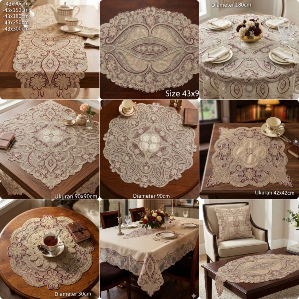 taplak meja tamu panjang pendek kecil bulat table runnur sarung bantal kursi sofa tempat tisu katun 