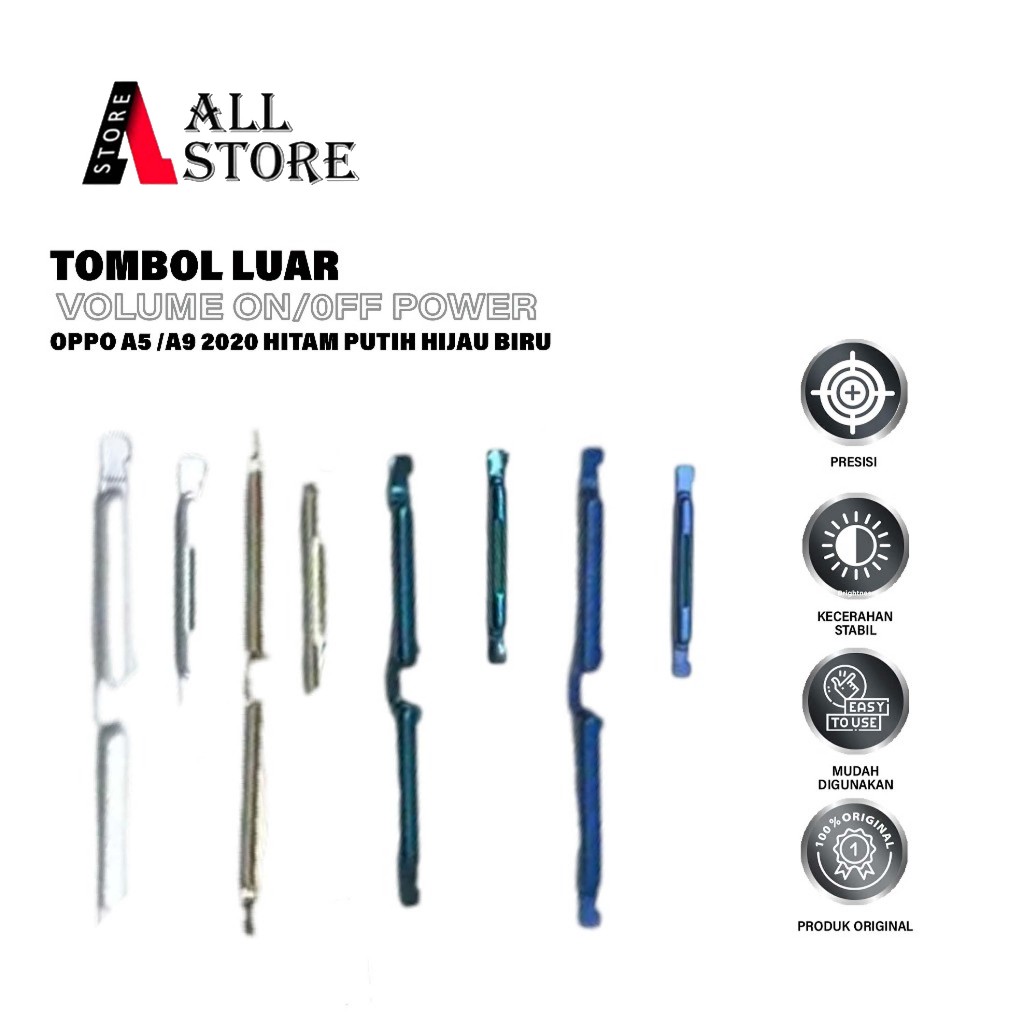 TOMBOL LUAR POWER ON/OFF VOLUME UNTUK HP OPPO A5 2020 A9 2020 HITAM PUTIH HIJAU BIRU - SPAREPART HP