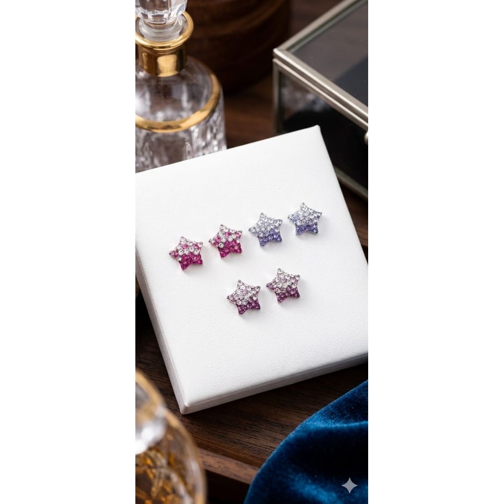 Anting star perak S925 mata swarovsky asli