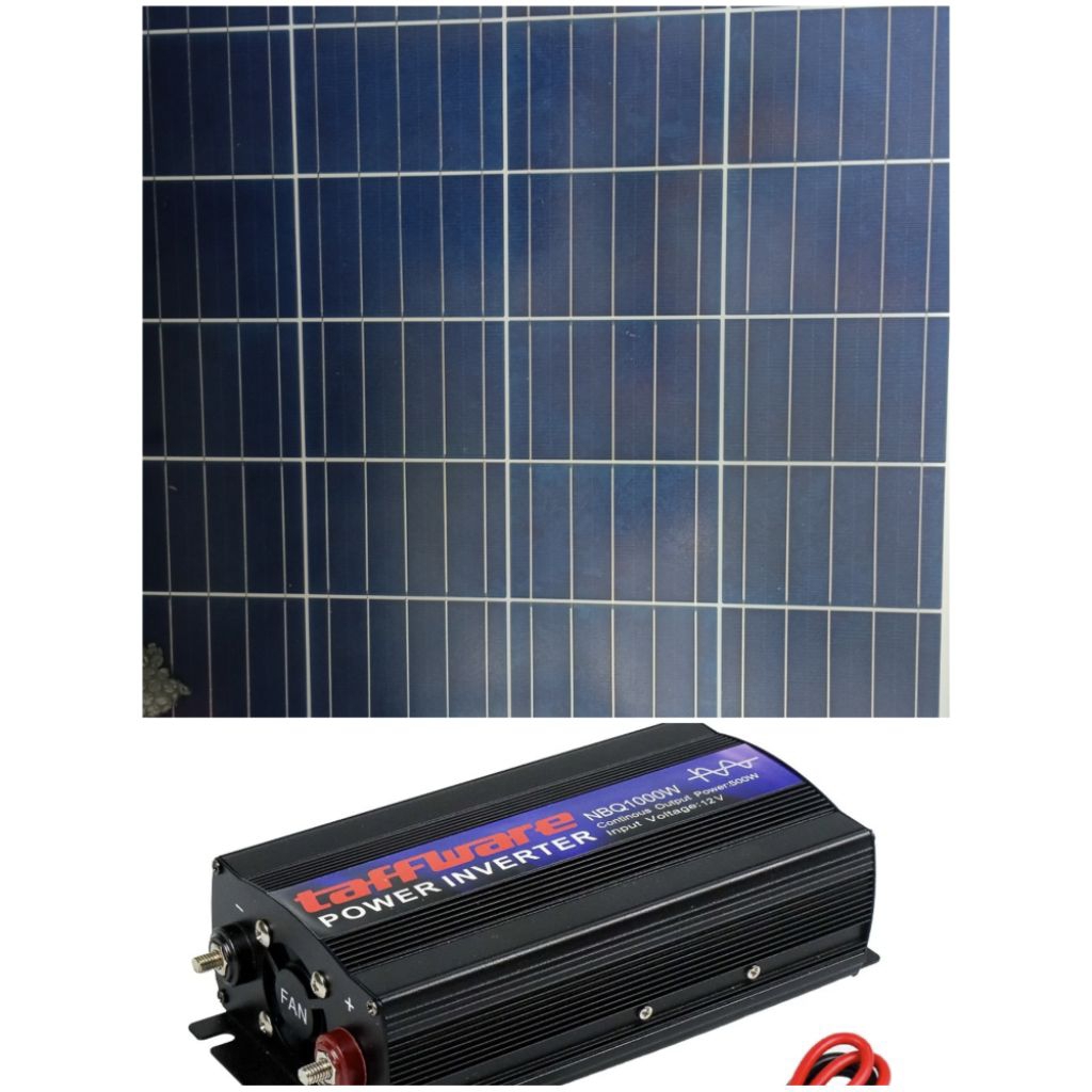 PANEL SURYA 100 WP + INVENTER PSW TAFFWARE 1000 WATT ORIGINAL FREE PACKING KAYU