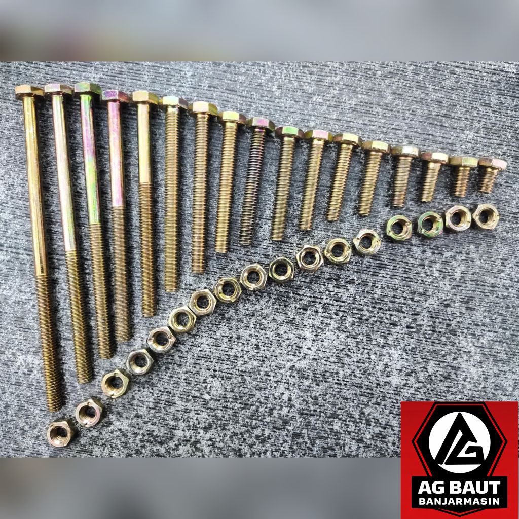 Baut Mur Kuning M6 x 40mm (4cm) Hex - Baut Kunci 10