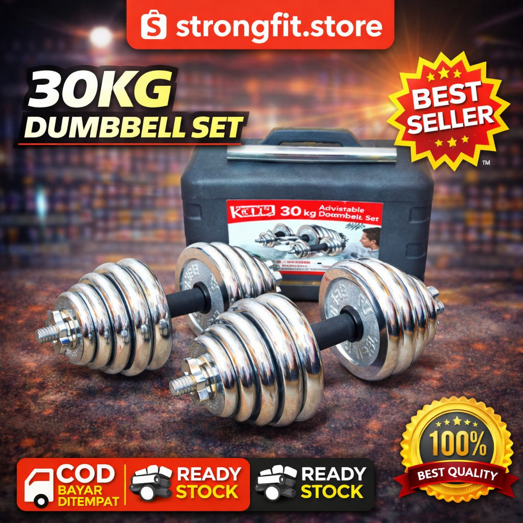 SFS - Dumbell York 30kg Chrome / Barbel 30kg / Dumbel Set 30 kg barbell set koper 30 kg