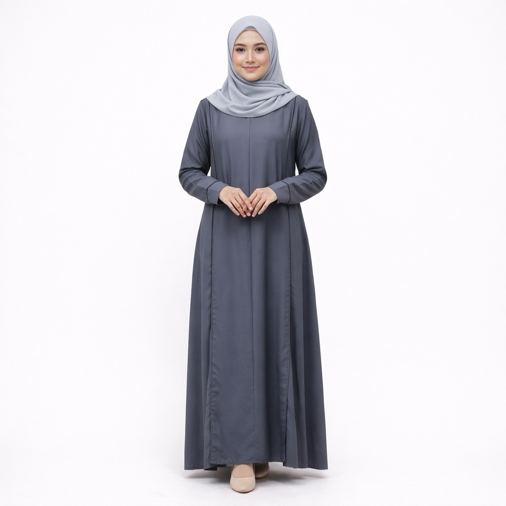 Abaya Abu Tua Polos Wanita Elegan | Gamis Abaya Simple Kekinian Bahan Rayon Twill Adem Jatuh | Gamis