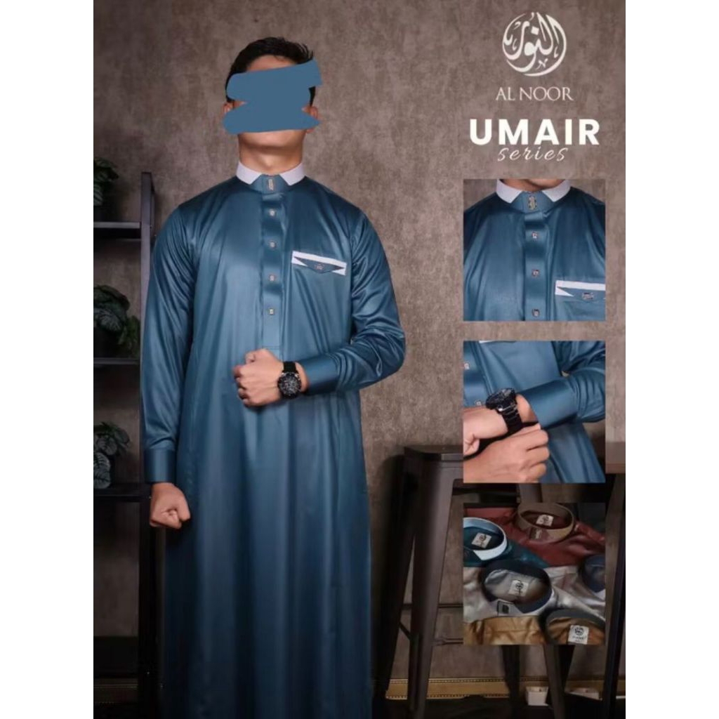 JUBAH GAMIS AL NOOR BAHAN POLYSTER LENGAN MANSET MODEL UMAIR FREE BOX