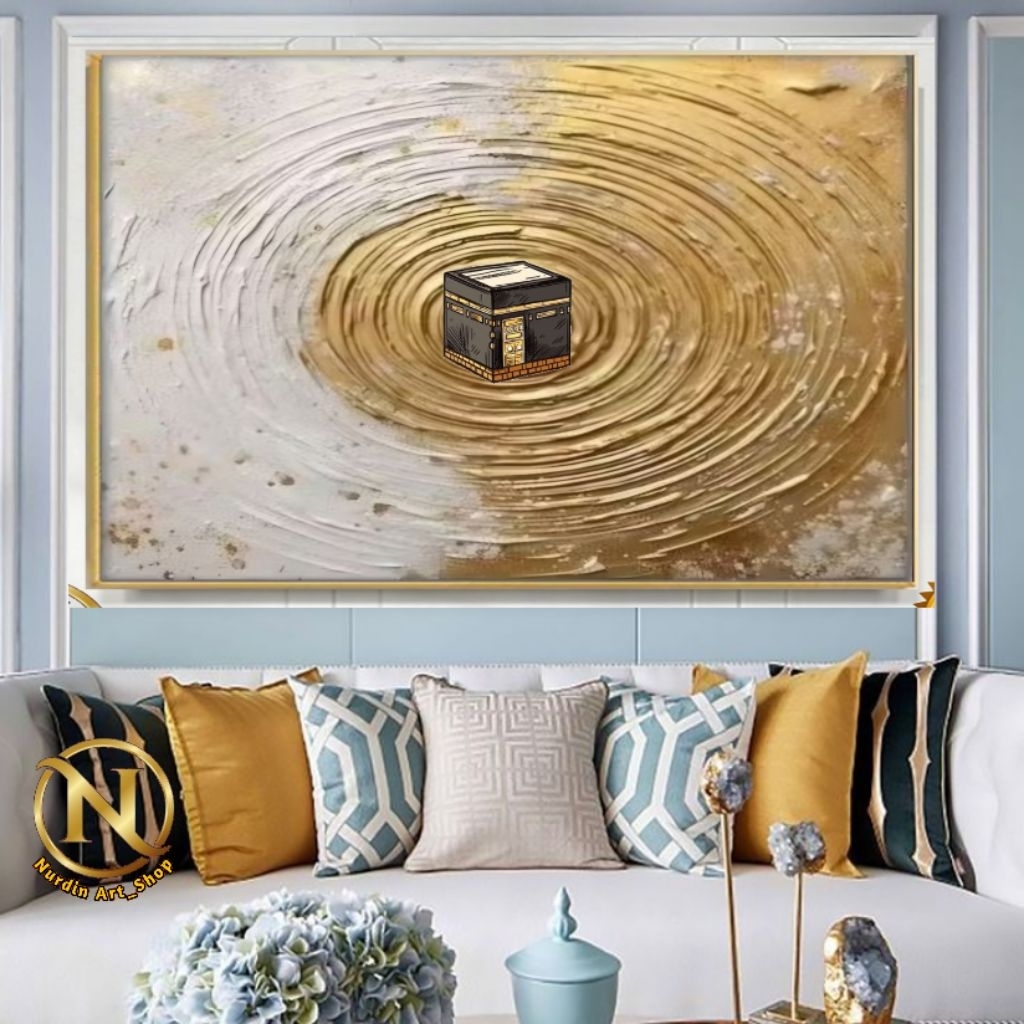 Lukisan Abstrak Modern Ka'bah Landscap Plus Frame