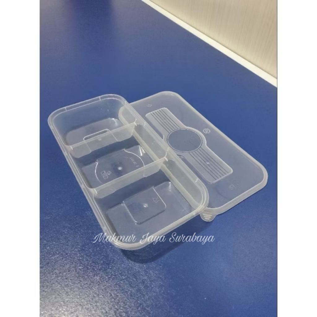(25 pcs) Thinwall Klir RL 3/Thinwall Sekat 3/Kotak Nasi 3 Sekat/Thinwall Klir Sekat 3 Rec Long Sekat