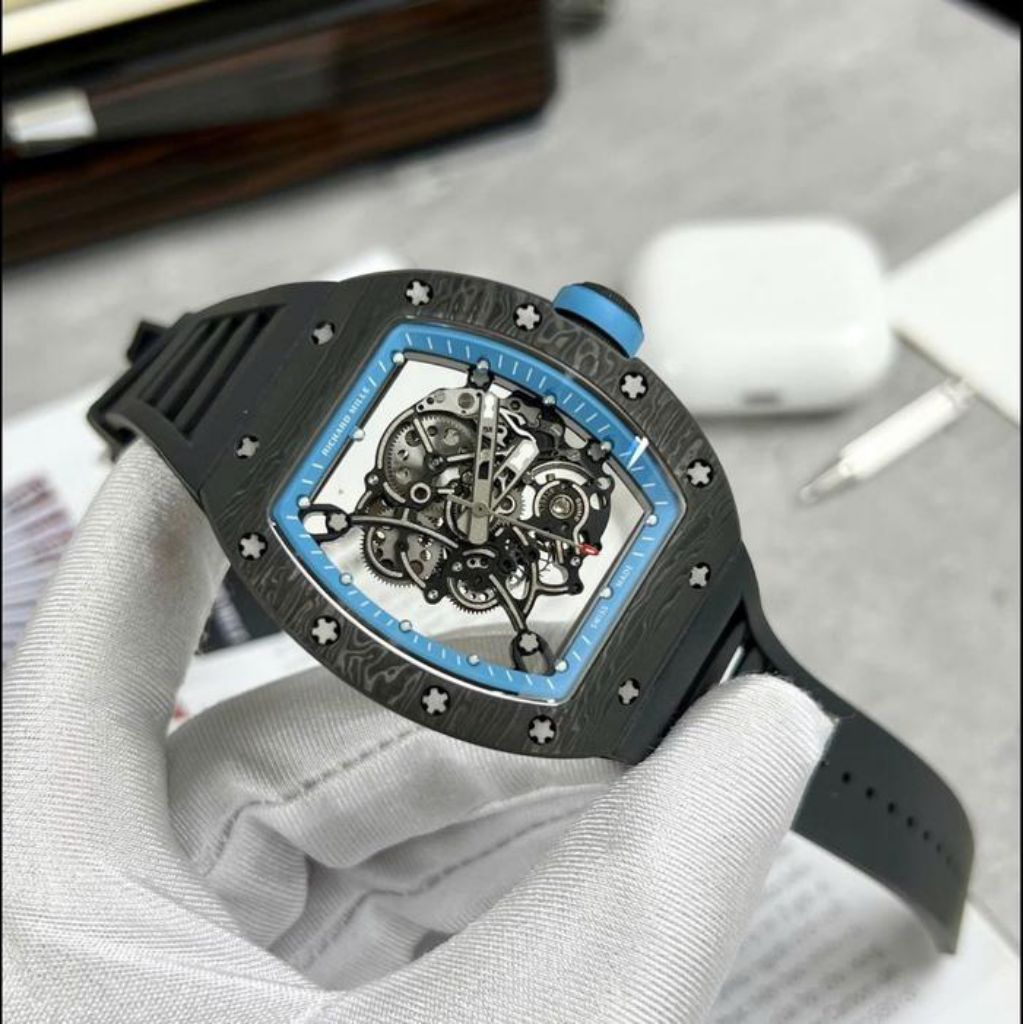 JAM TANGAN RM055 CARBON BLACK SELF WINDING DM 42MM JAM TANGAN RM TRANSPARAN