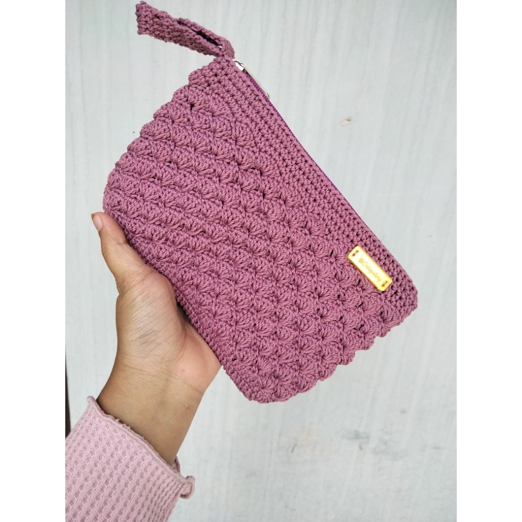 DOMPET RAJUT WANITA // DOMPET HP WANITA // DOMPET RAJUT MURAH // DOMPET WARNA DUSTY PINK // DOMPET R