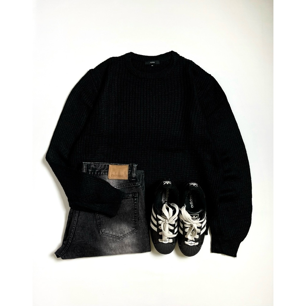 Topten Black Knit Sweater Waffle