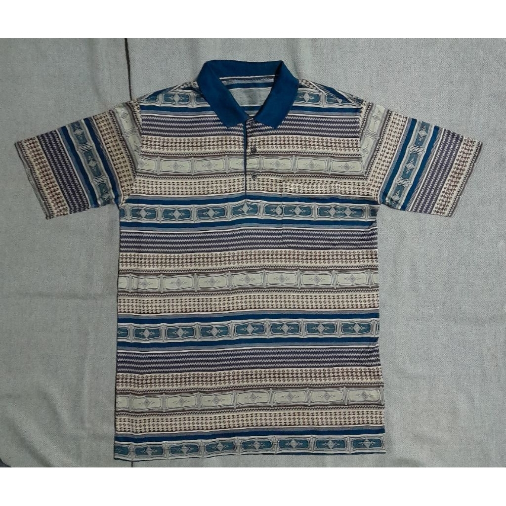 Kaos Polo Merek La Bette Bahan Serat Kapas Murni Motif Garis Etnik yang unik /Preloved