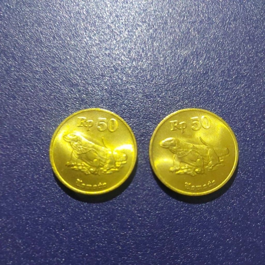 Koin kuno 50 rupiah kuningan gambar komodo th 1994 Kinclong