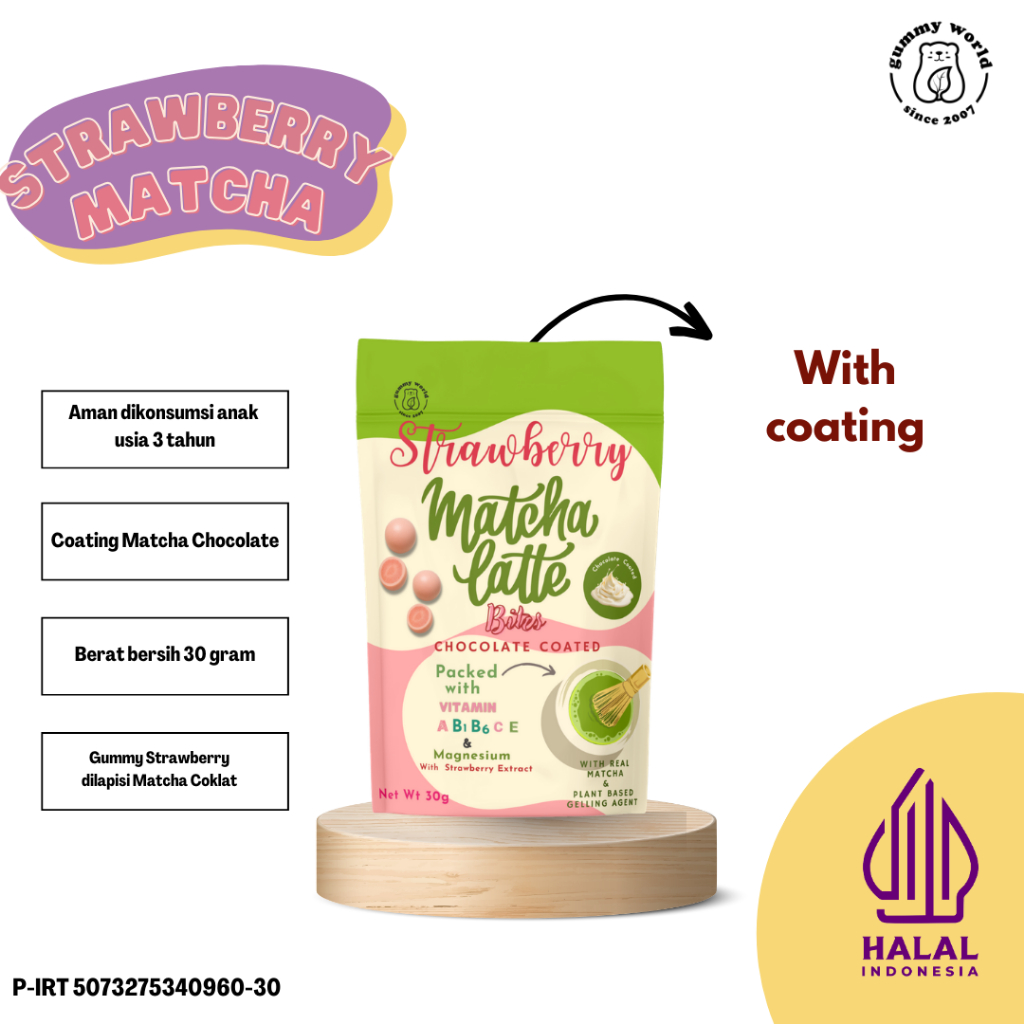Bites Gummy Strawberry Matcha – (Chocolate Coated Gummy)