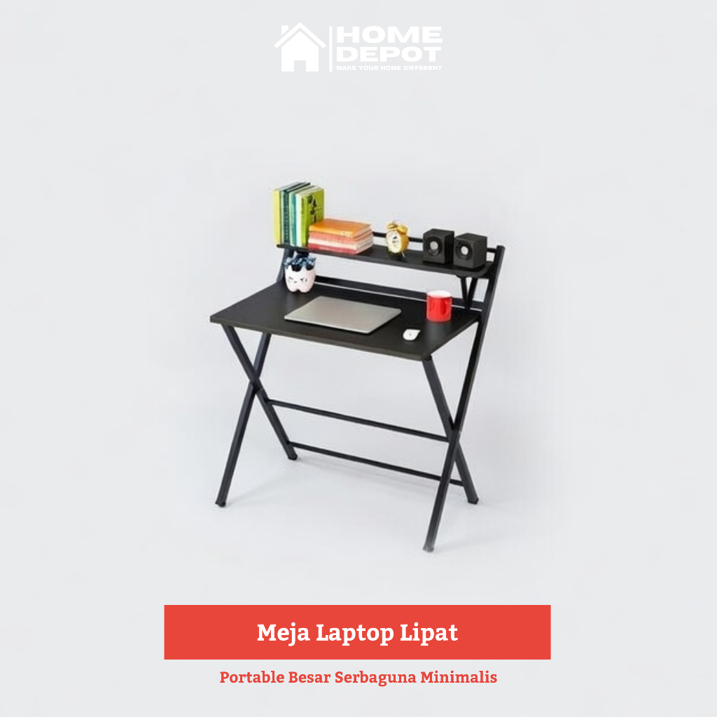 Meja Lipat Laptop Belajar Portable Kayu Besi Besar Serbaguna Minimalis