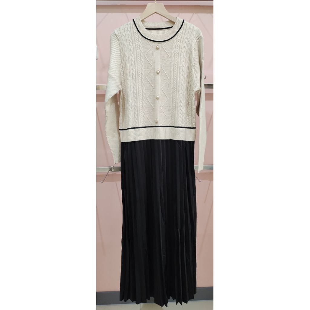 MIDI DRESS IMPORT KOREAN STYLE SWEATER RAJUT PLISKET