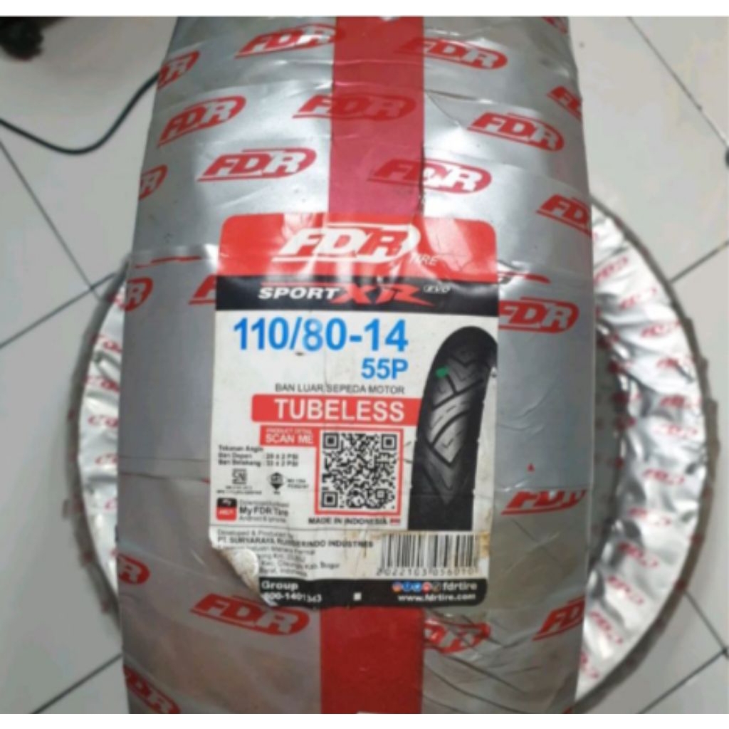 BAN LUAR MERK FDR 110/80 RING 14 SPORT XR EVO TUBLESS
